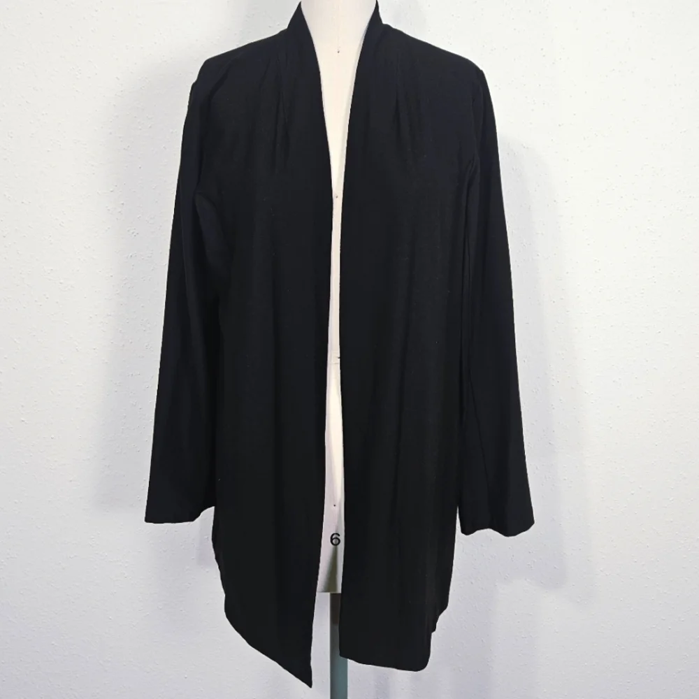 Eileen Fisher System Washable Stretch Crepe Long Jacket Black NWT Small